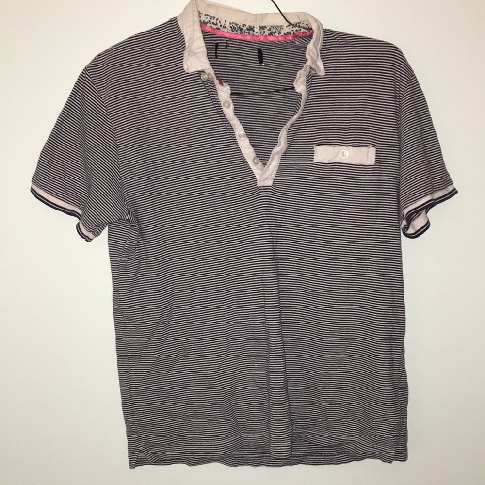 women’s oversized navy/white striped polo